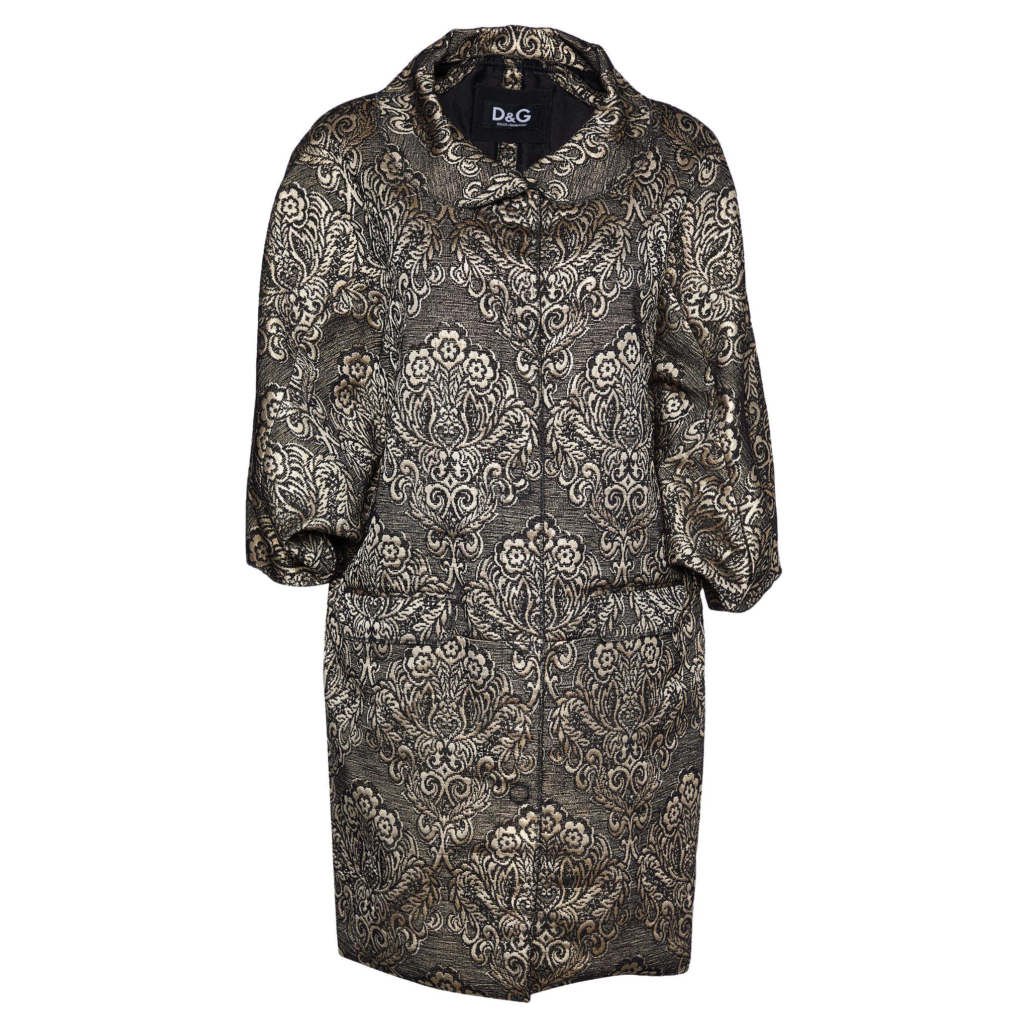 D&G Black & Gold Brocade Oversized Coat M For Sale