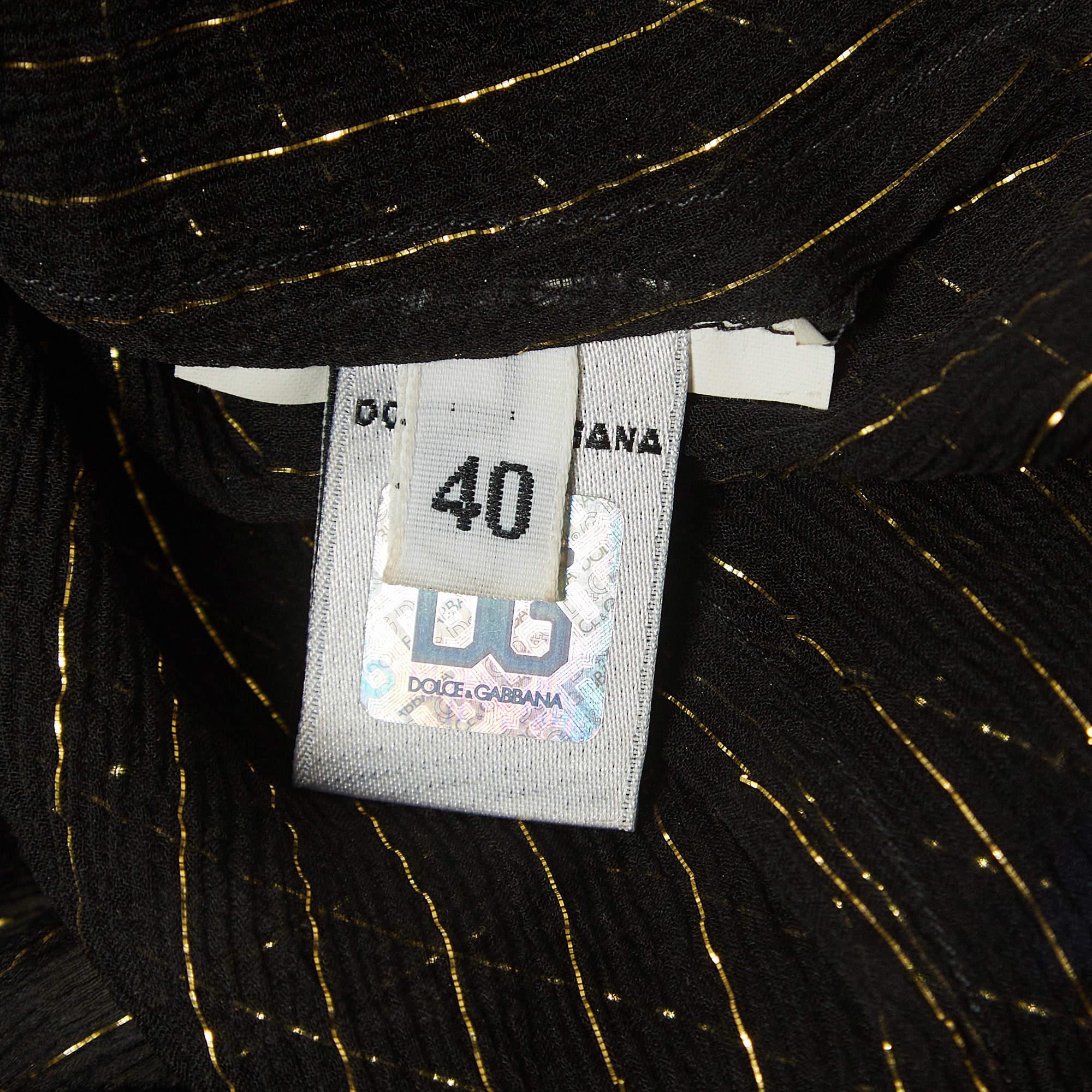 D&G Black/Gold Lurex Stripe Velvet Trim Sheer Shirt S In Good Condition For Sale In Dubai, Al Qouz 2