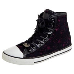 D&G Black Lace And Patent Leather High Top Sneakers Size 38