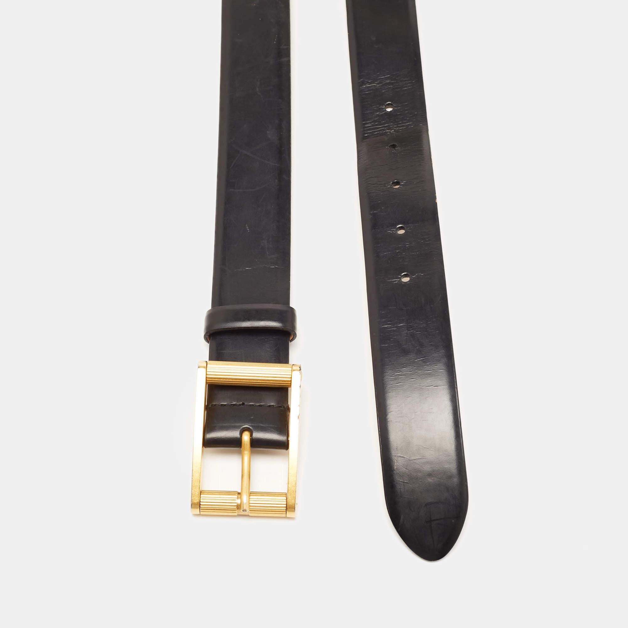 D&G Black Leather Buckle Belt 85 CM For Sale 4
