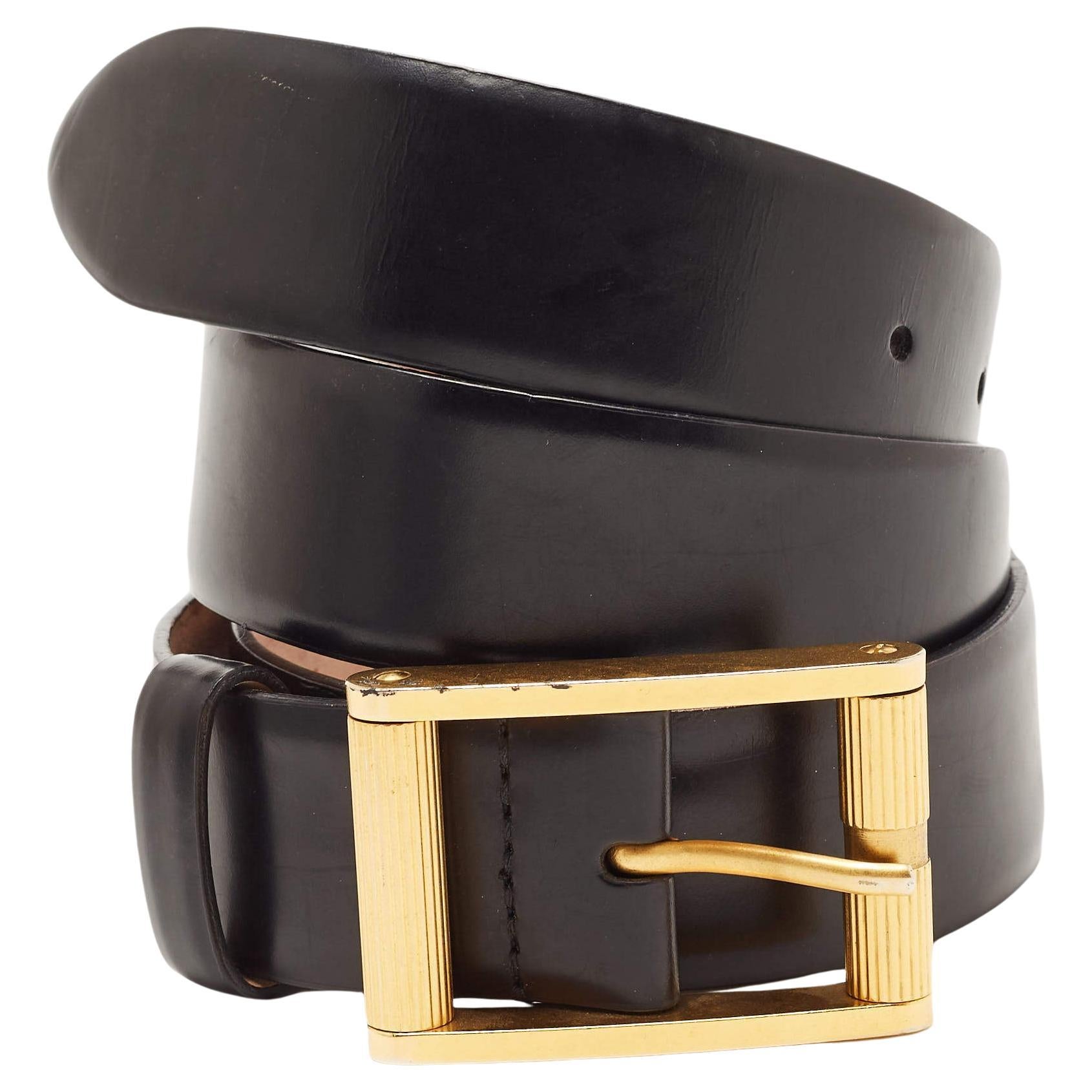 D&G Black Leather Buckle Belt 85 CM For Sale