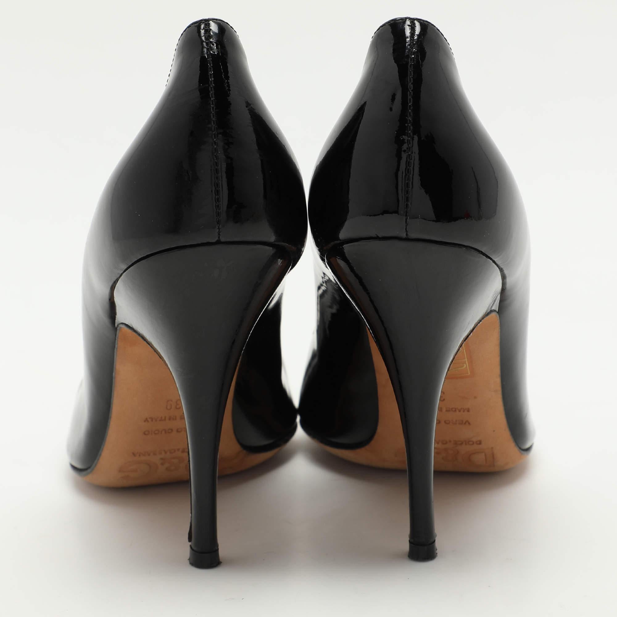 D&G Black Patent Leather Peep Toe Pumps Size 39 For Sale 1
