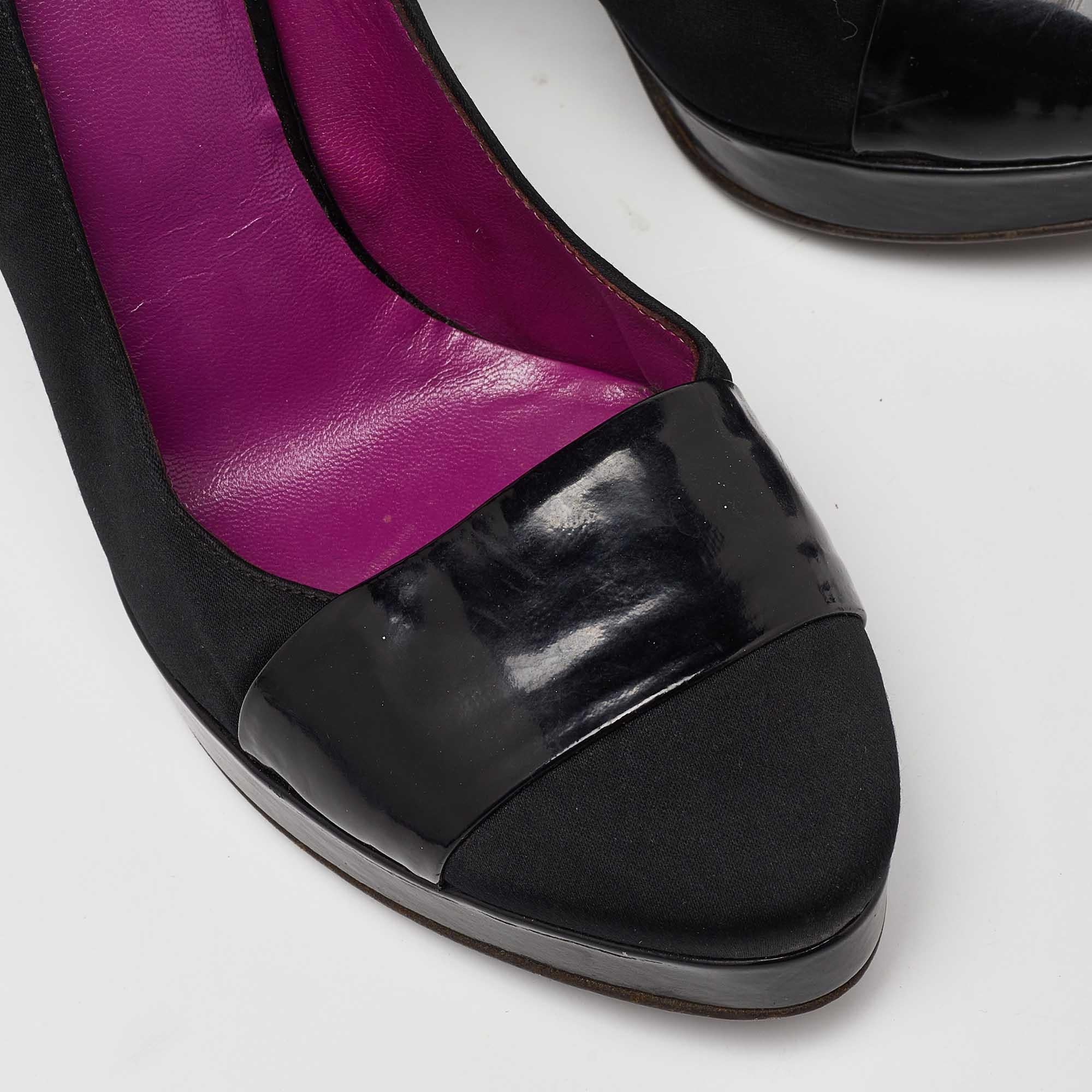 D&G Black Satin and Patent Leather Platform Block Heel Pumps Size 39 For Sale 3