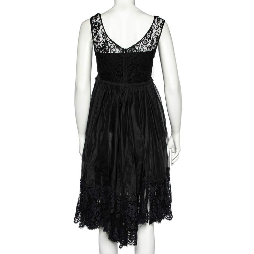D&G Black Sheer Silk Lace Trim Sleeveless Dress M In Fair Condition For Sale In Dubai, Al Qouz 2