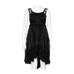 D&G Vestito senza maniche in seta trasparente nera con bordi in pizzo M.