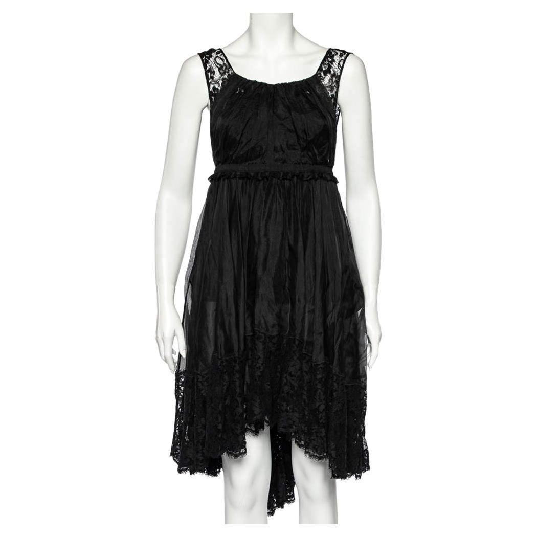 D&G Black Sheer Silk Lace Trim Sleeveless Dress M For Sale