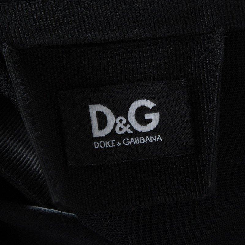 D&G Black Silk Embellished Fringed Scallop Lace Trim Detail Strapless Dress M 1