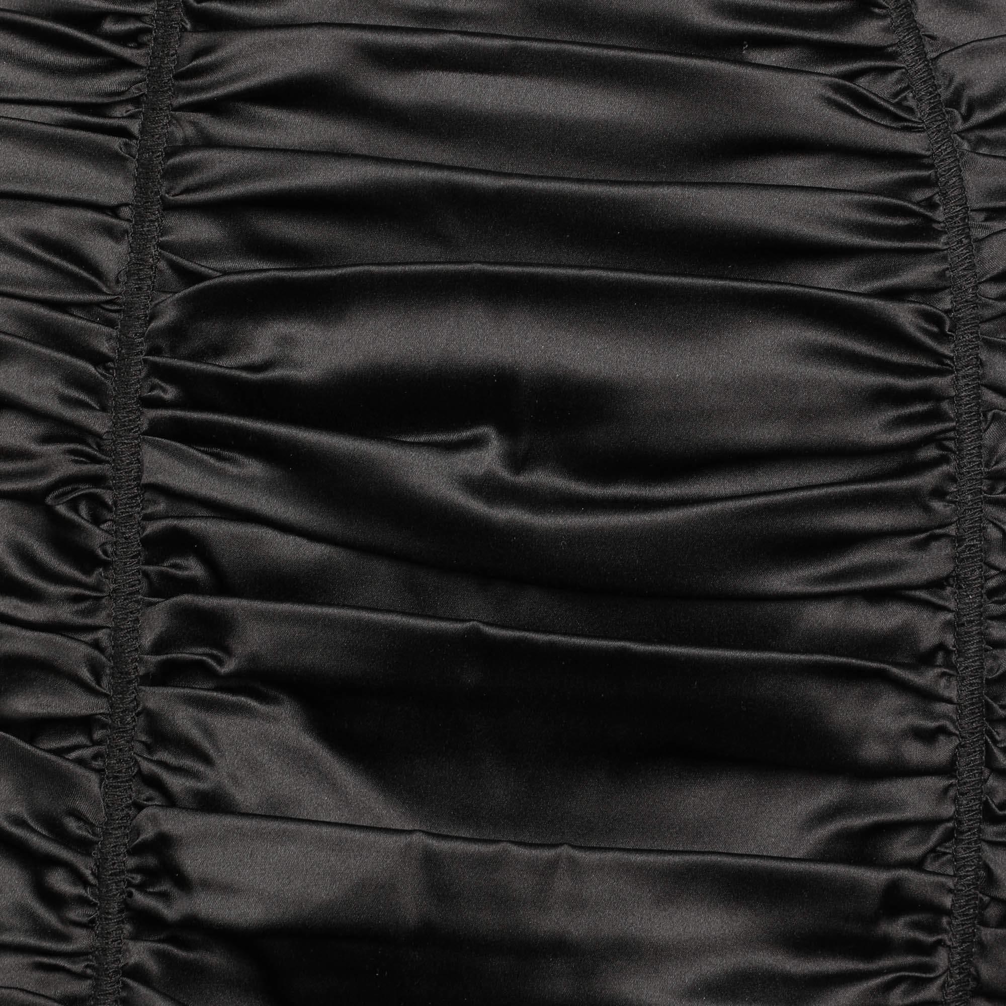 D&G Black Silk Ruched Detail Midi Skirt L In Excellent Condition In Dubai, Al Qouz 2