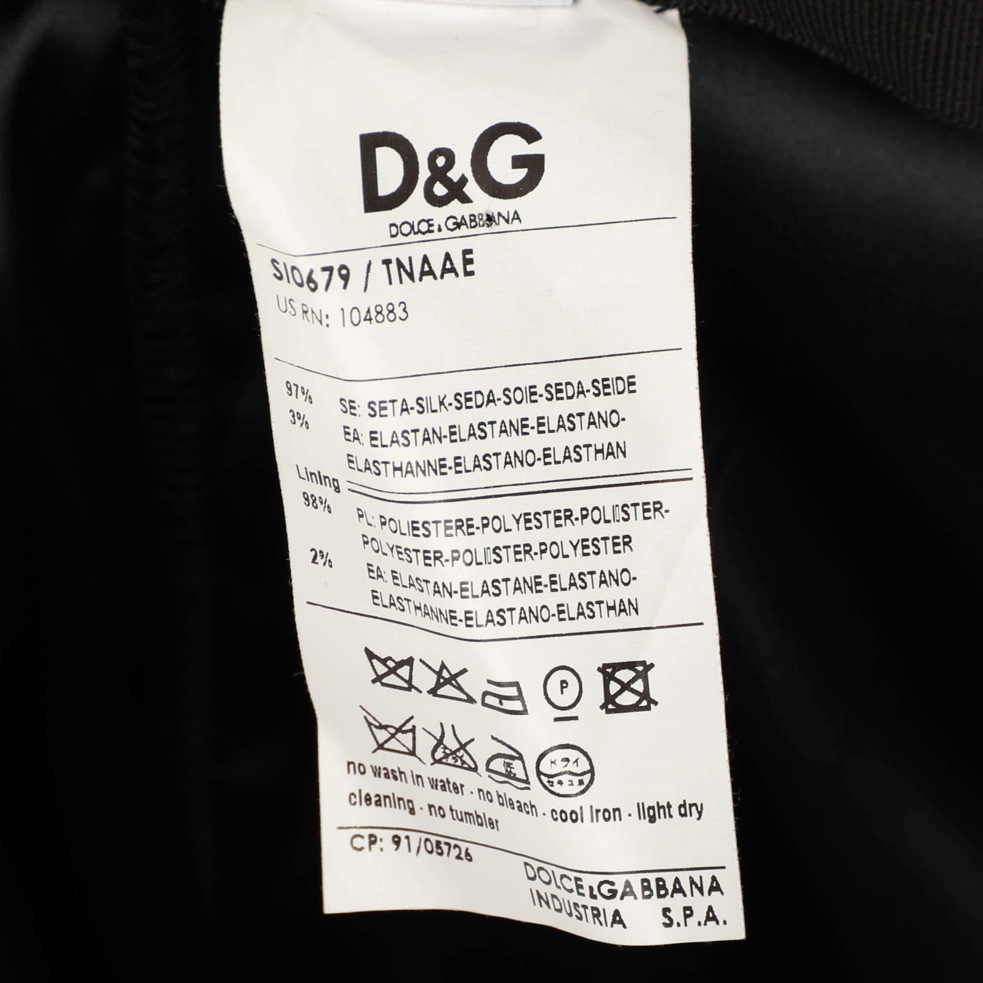 D&G Black Silk Ruched Detail Midi Skirt L 1