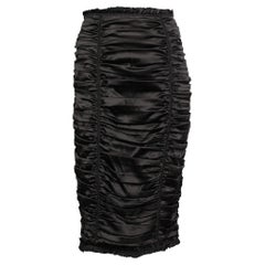 D&G Black Silk Ruched Detail Midi Skirt L