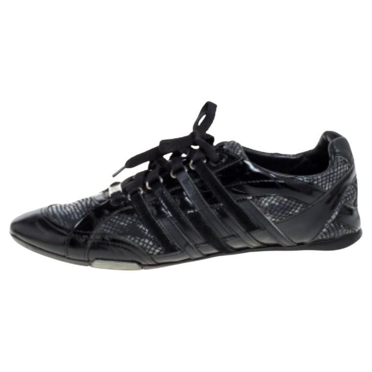 D&G Black Snakeskin Effect and Patent Leather Lace  Low Top Sneakers Size 42 For Sale