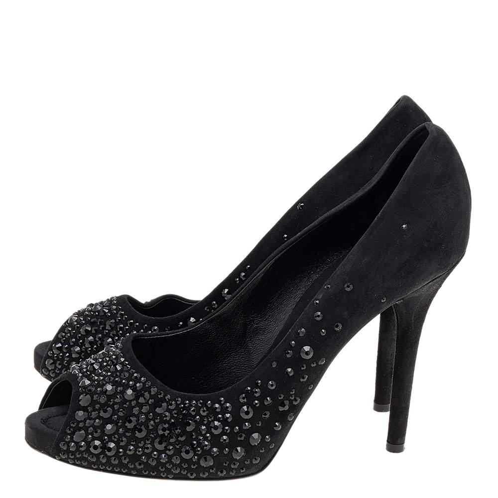 Women's D&G Black Suede Crystal Embellished Peep Toe Pumps Size 40 For Sale