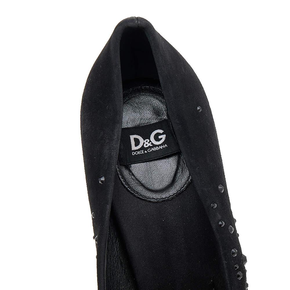 D&G Black Suede Crystal Embellished Peep Toe Pumps Size 40 For Sale 1
