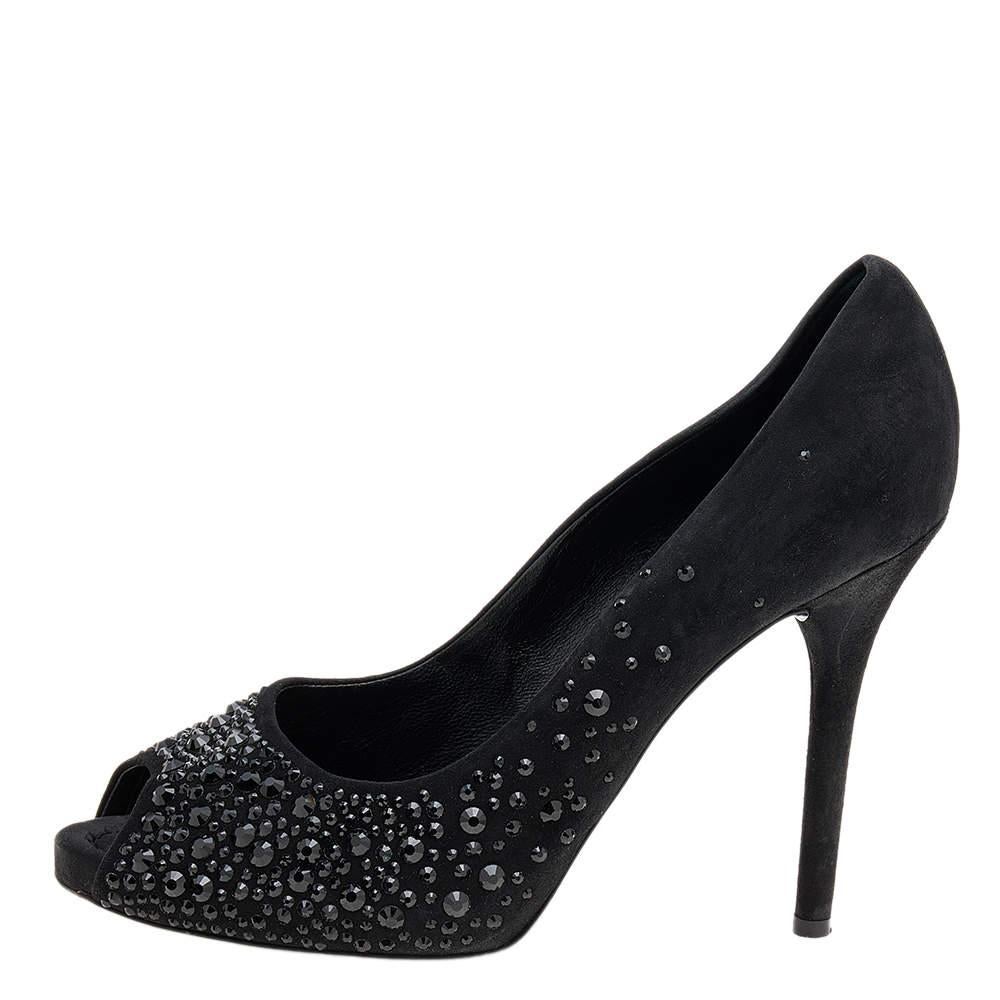 D&G Black Suede Crystal Embellished Peep Toe Pumps Size 40 For Sale 2