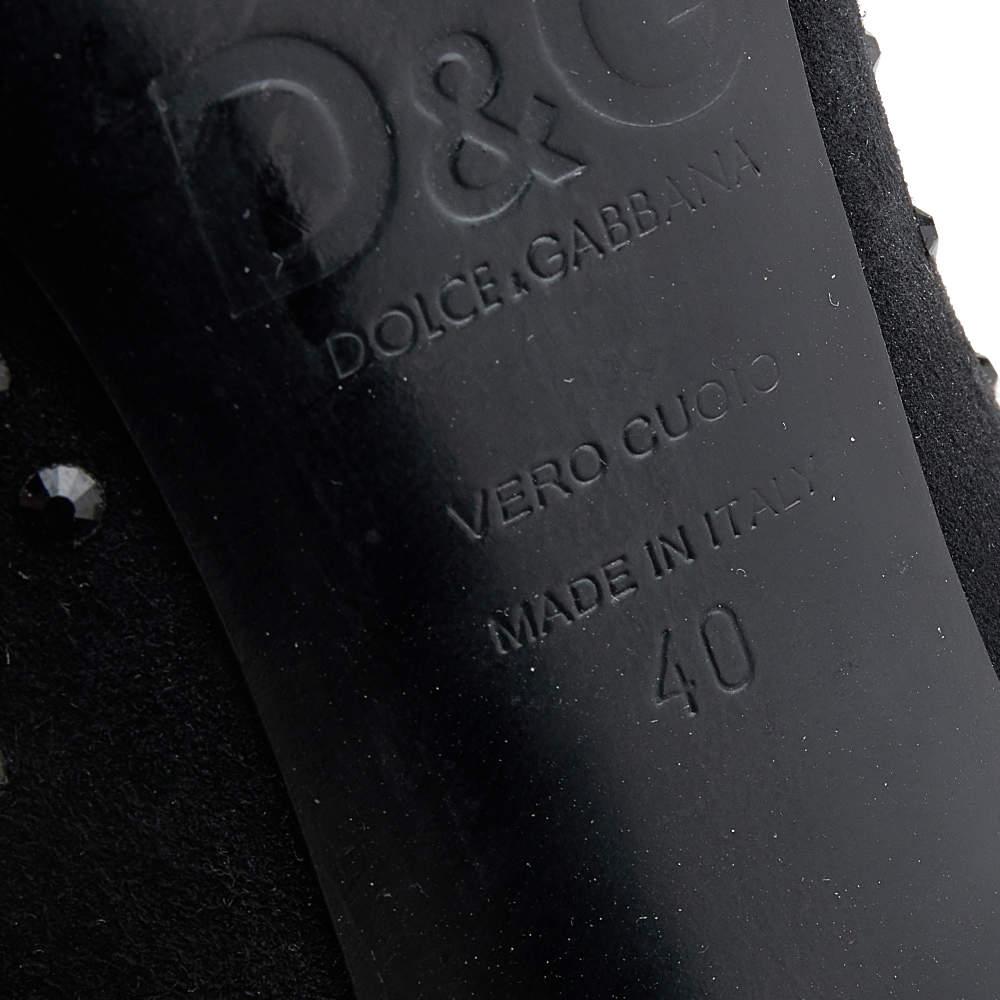 D&G Black Suede Crystal Embellished Peep Toe Pumps Size 40 For Sale 3