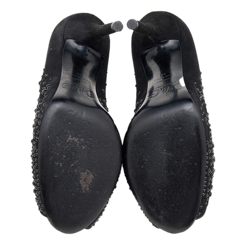D&G Black Suede Crystal Embellished Peep Toe Pumps Size 40 For Sale 4