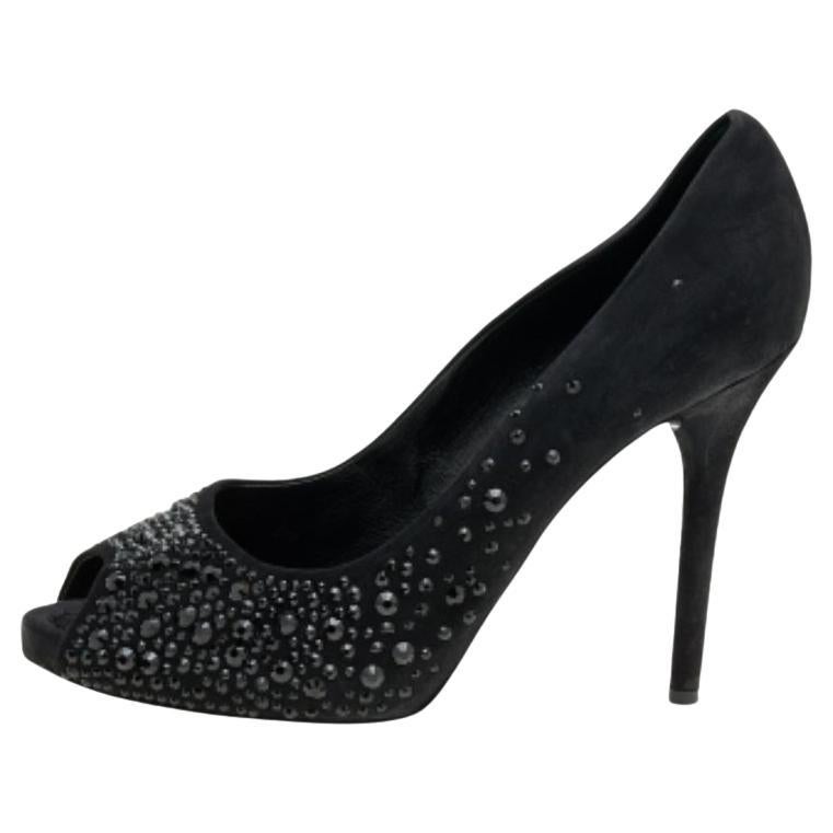 D&G Black Suede Crystal Embellished Peep Toe Pumps Size 40 For Sale