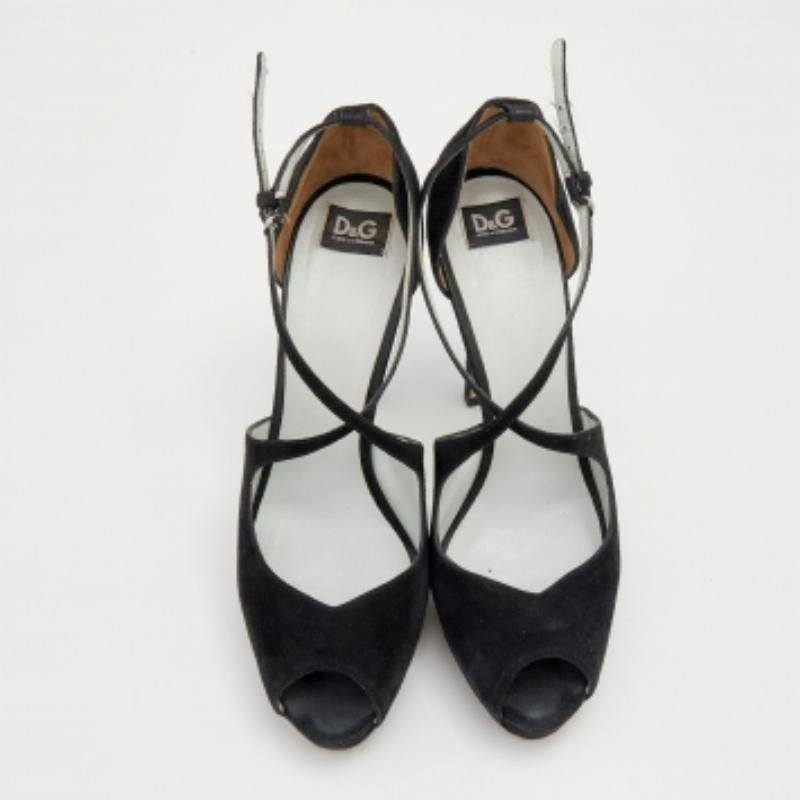 D&G Black Suede Platform Ankle Strap Sandals Size 39 For Sale 4