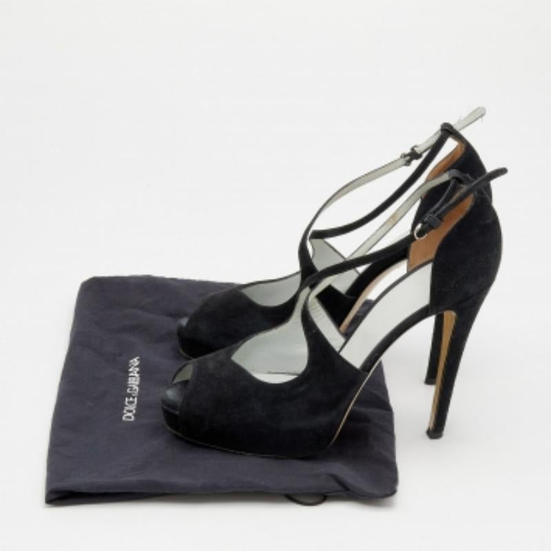D&G Black Suede Platform Ankle Strap Sandals Size 39 For Sale 5