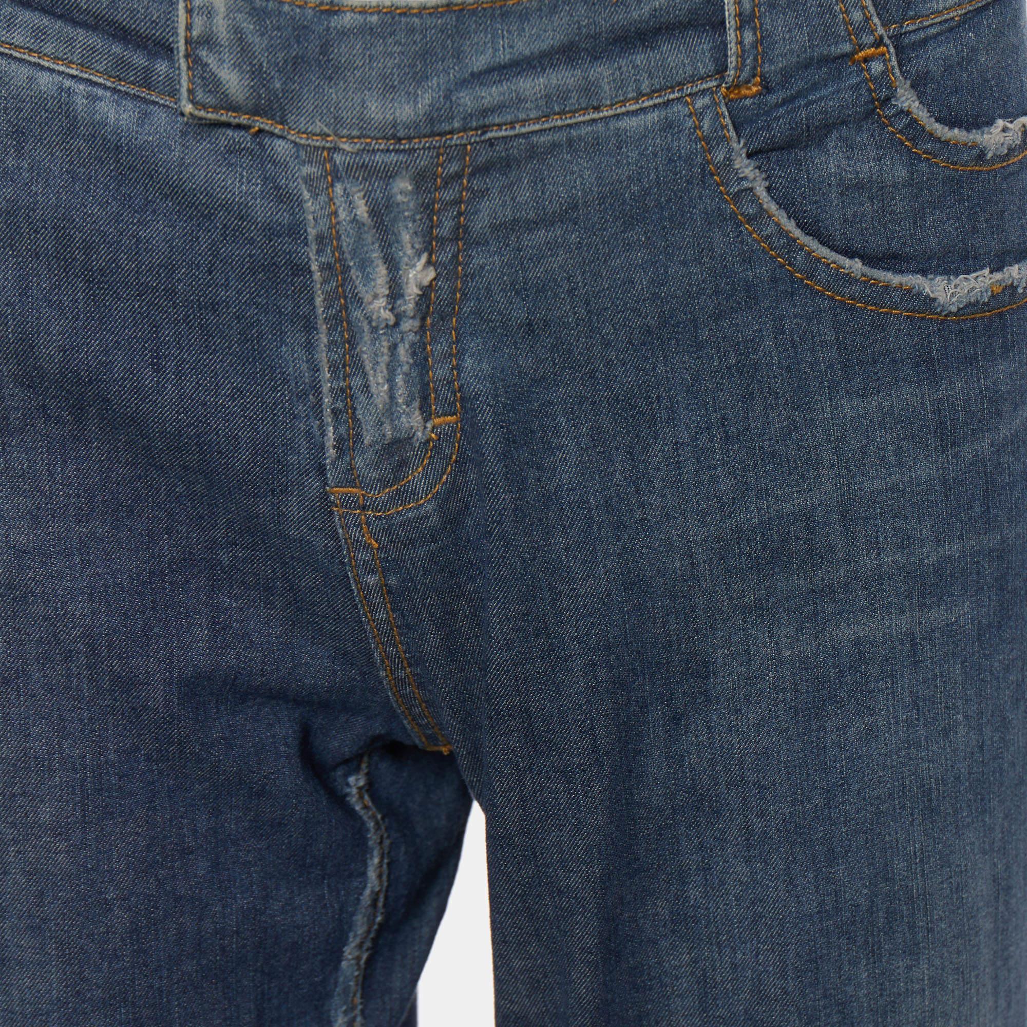 Black D&G Blue Distressed Denim Straight Leg Jeans M For Sale