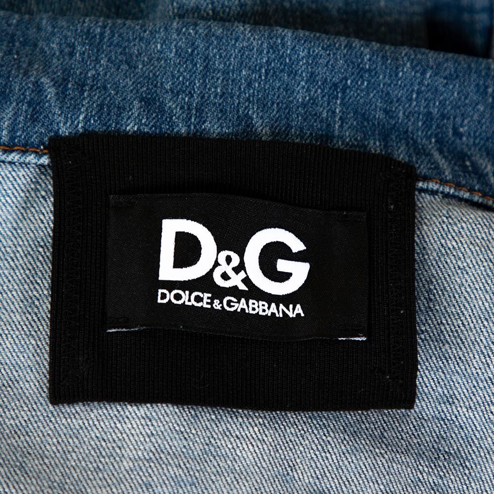 D&G Blue Medium Washed Denim Button Front Jacket M In Good Condition In Dubai, Al Qouz 2