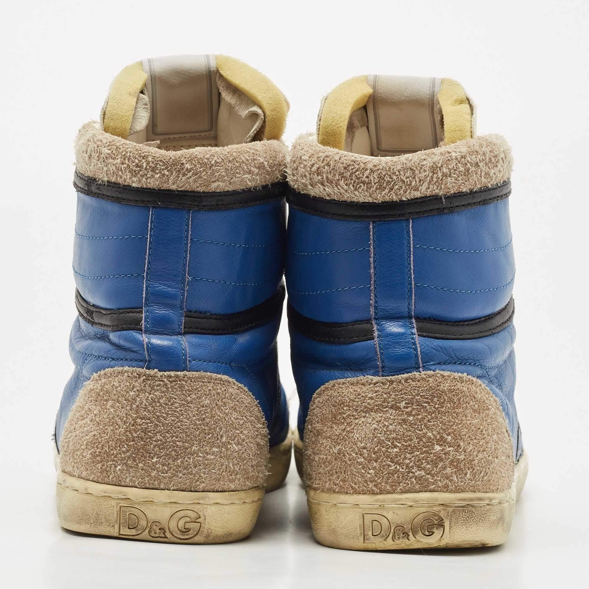 Men's D&G Blue/White Leather and Suede High Top Sneakers Size 45 For Sale
