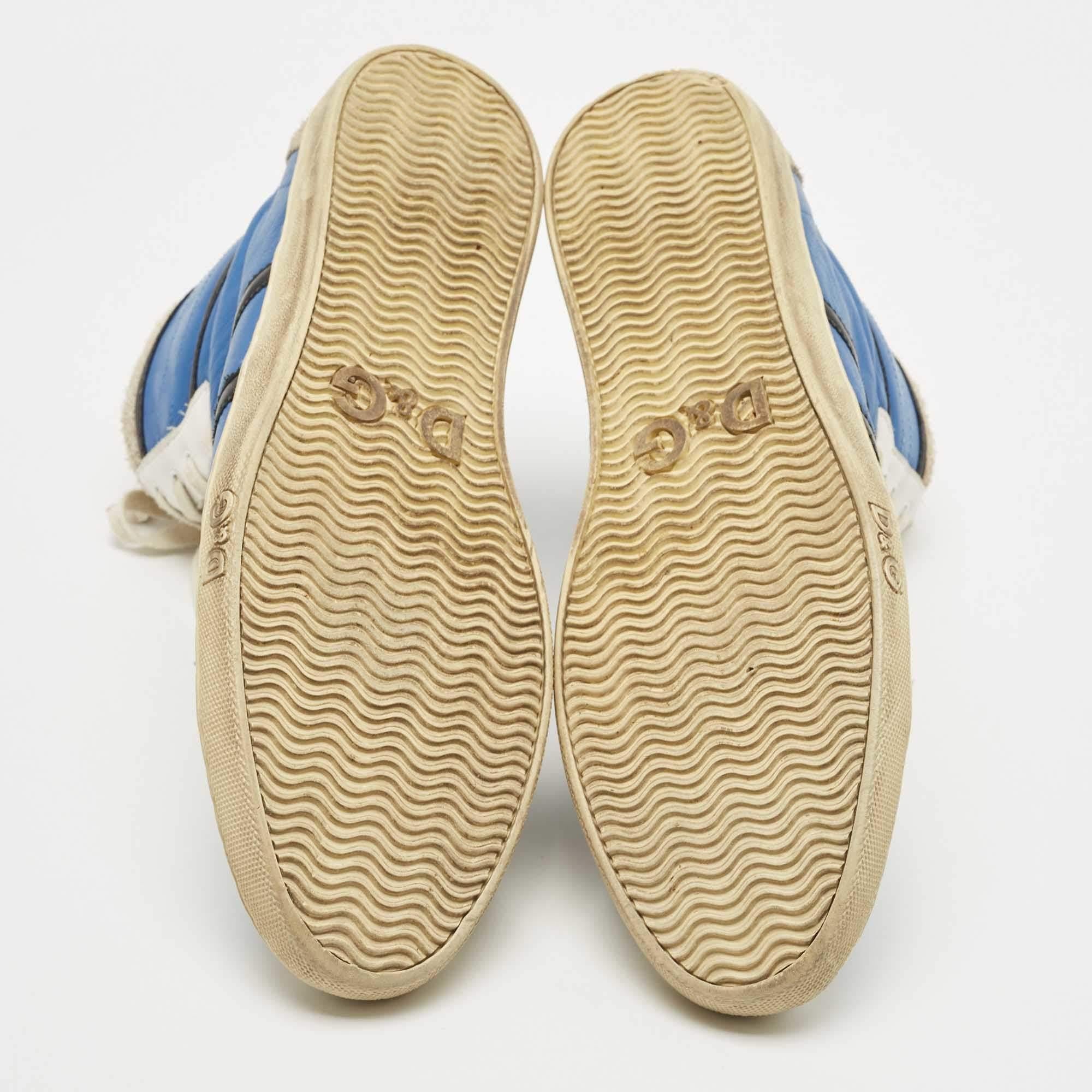 D&G Blue/White Leather and Suede High Top Sneakers Size 45 For Sale 1