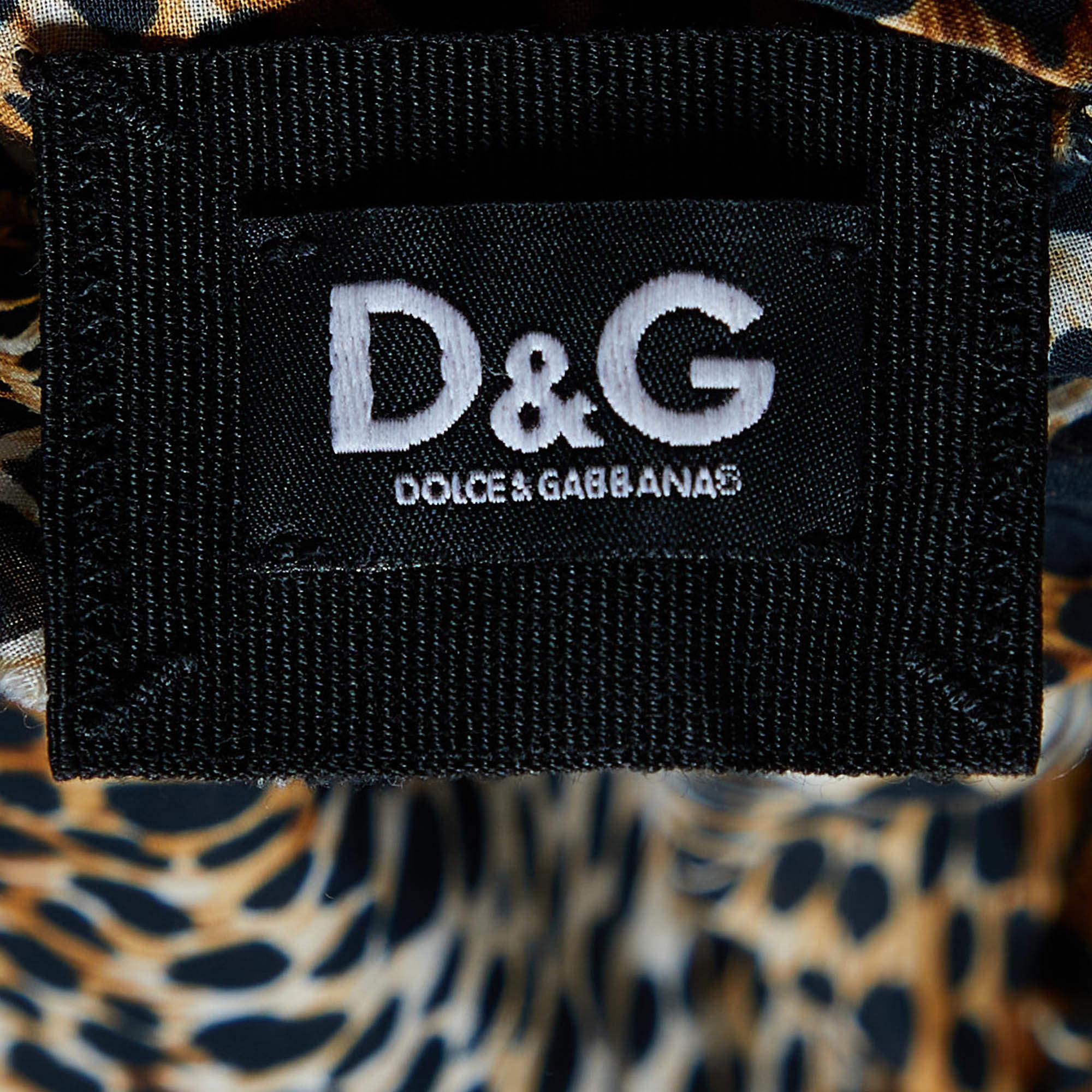 D&G Brown Animal Printed Cotton Shift Dress M In Good Condition For Sale In Dubai, Al Qouz 2