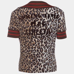D&G Brown leopard Printed Cotton Knit V-Neck Crop Jacket L