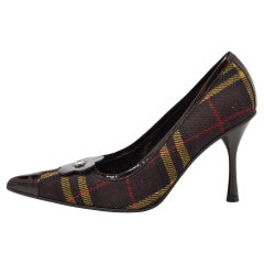 D&G Brown Plaid Wool and Patent Leather Pointed Toe Pumps Size 37.5
