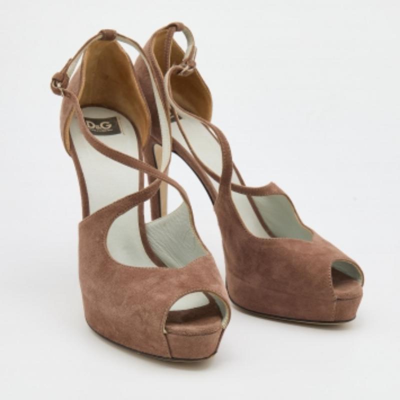 De las mujeres Sandalias de plataforma con puntera abierta de ante marrón D&G talla 38,5 en venta