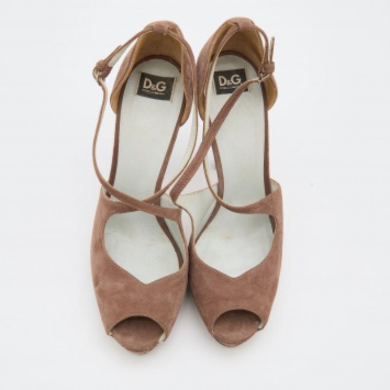 Sandalias de plataforma con puntera abierta de ante marrón D&G talla 38,5 en venta 1