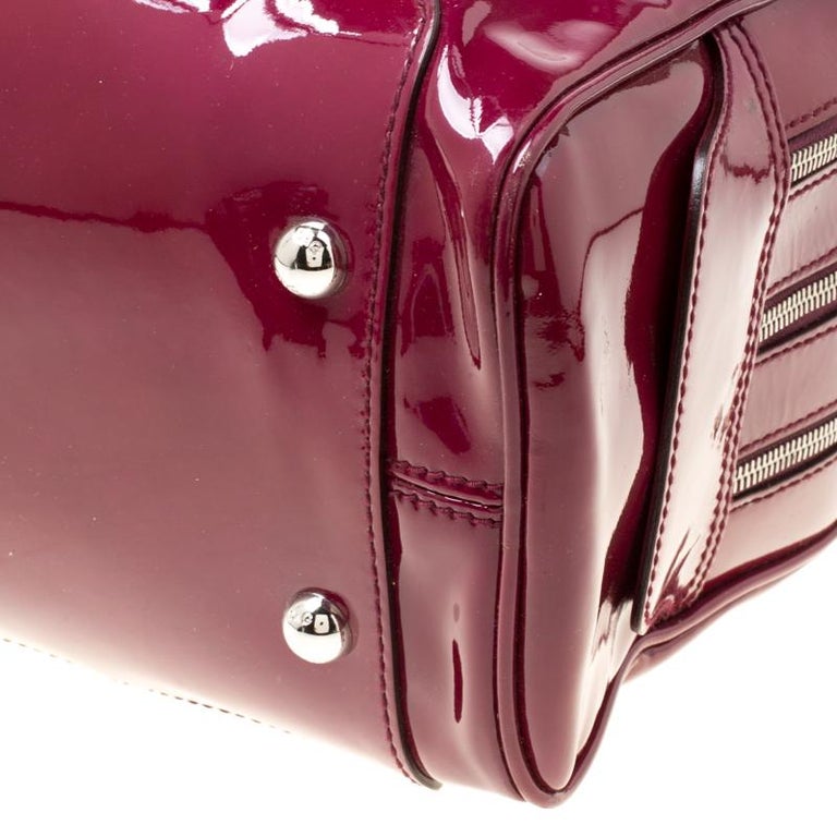 D&G Burgundy/Yellow Patent Leather Lily Stripe Bowler Bag For Sale at