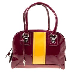 D&G Burgundy/Yellow Patent Leather Lily Stripe Bowler Bag