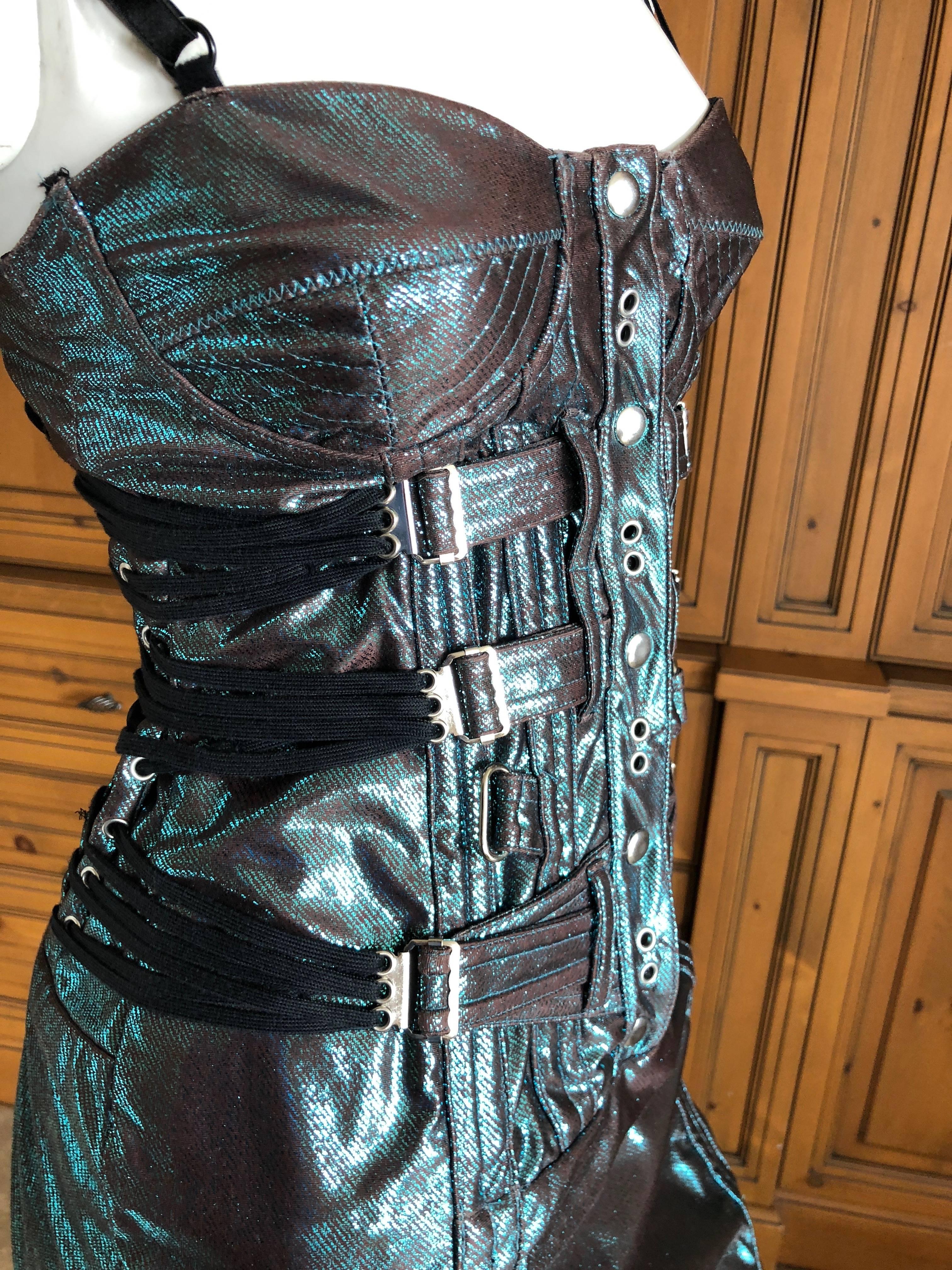 Dolce & Gabbana D&G Vintage Metallic Bondage Strap Corset Mini Dress In Excellent Condition For Sale In Cloverdale, CA