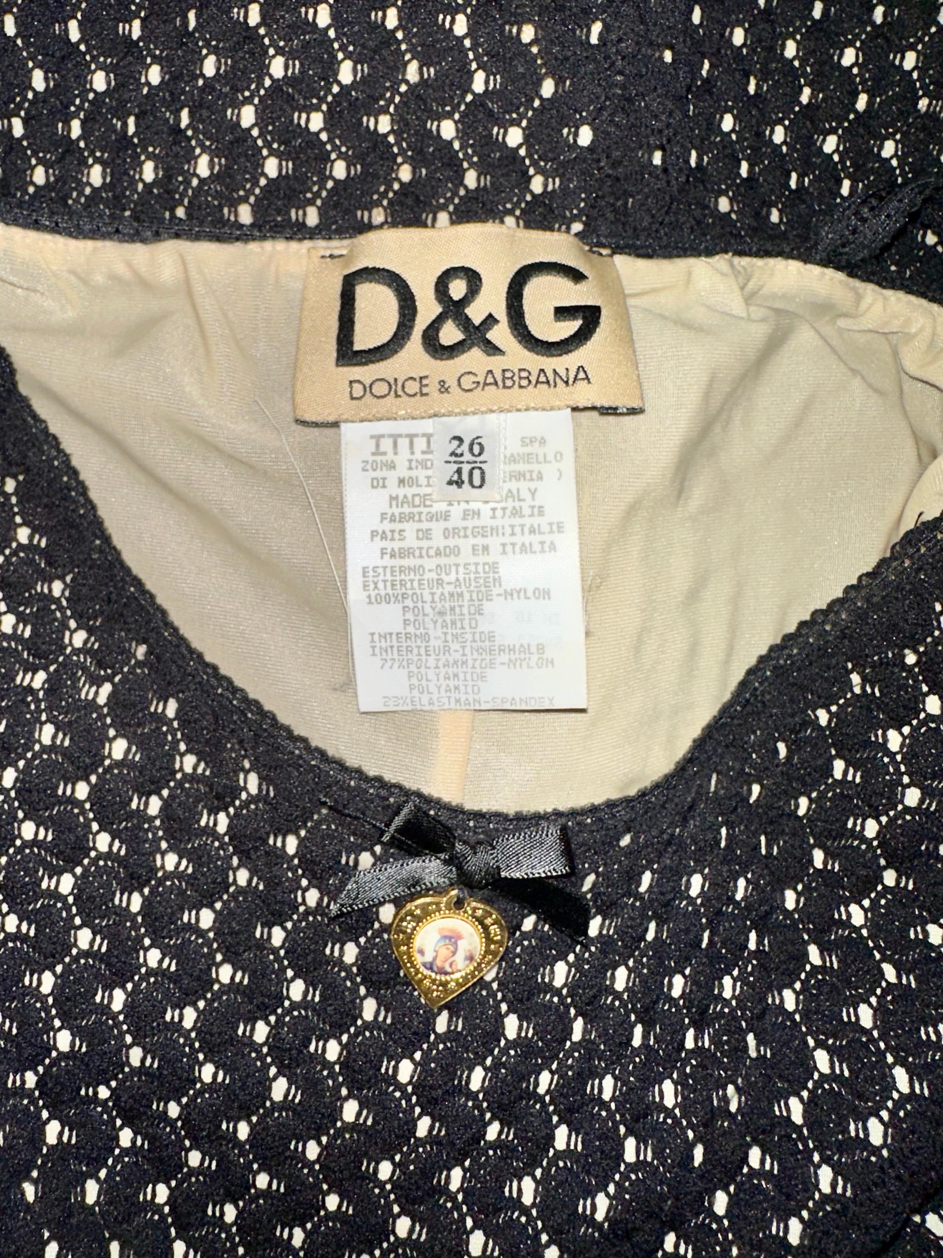 D&G by Dolce & Gabbana 1990's Sheer Knit Fishnet Virgin Mary Charm Black Dress 4