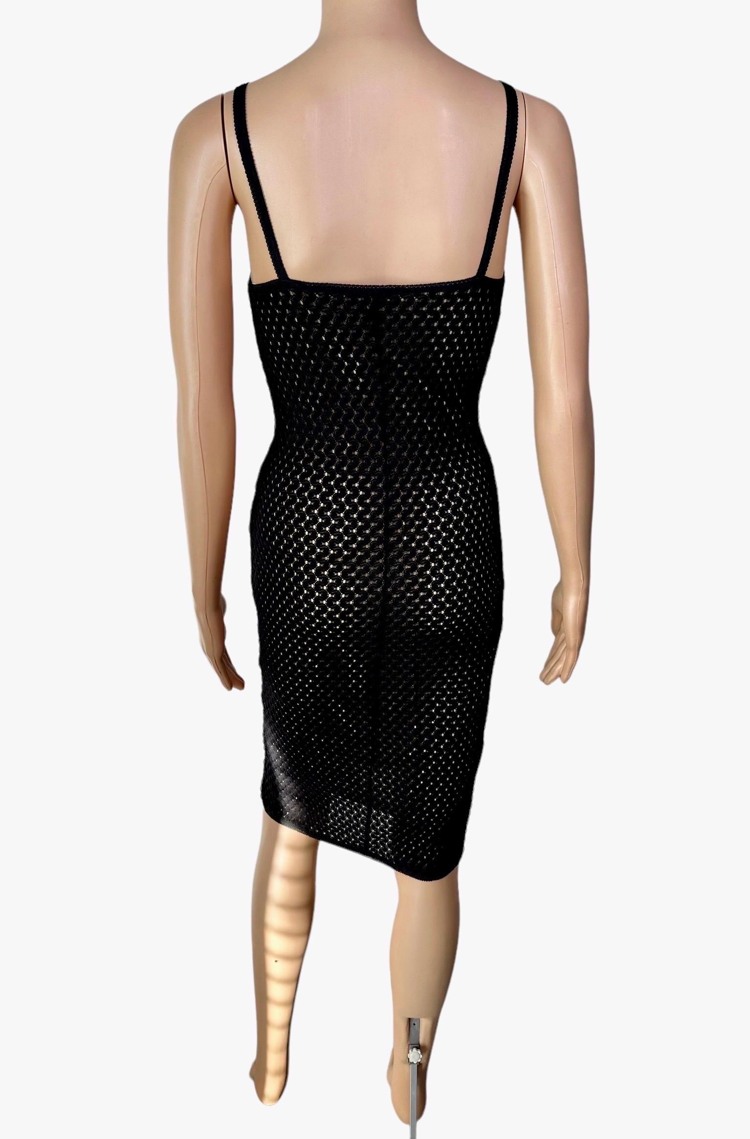 D&G by Dolce & Gabbana 1990's Sheer Knit Fishnet Virgin Mary Charm Black Dress 1
