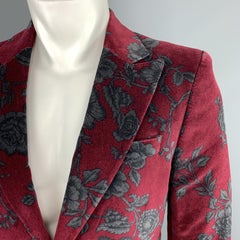 D&G by DOLCE & GABBANA 38 Burgundy & Gray Floral Velvet Peak Lapel Blazer Jacket