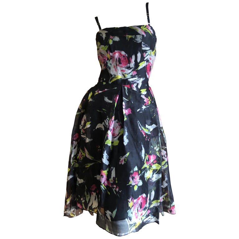 D&G by Dolce and Gabbana Black Silk Floral Vintage 1950's Style ...