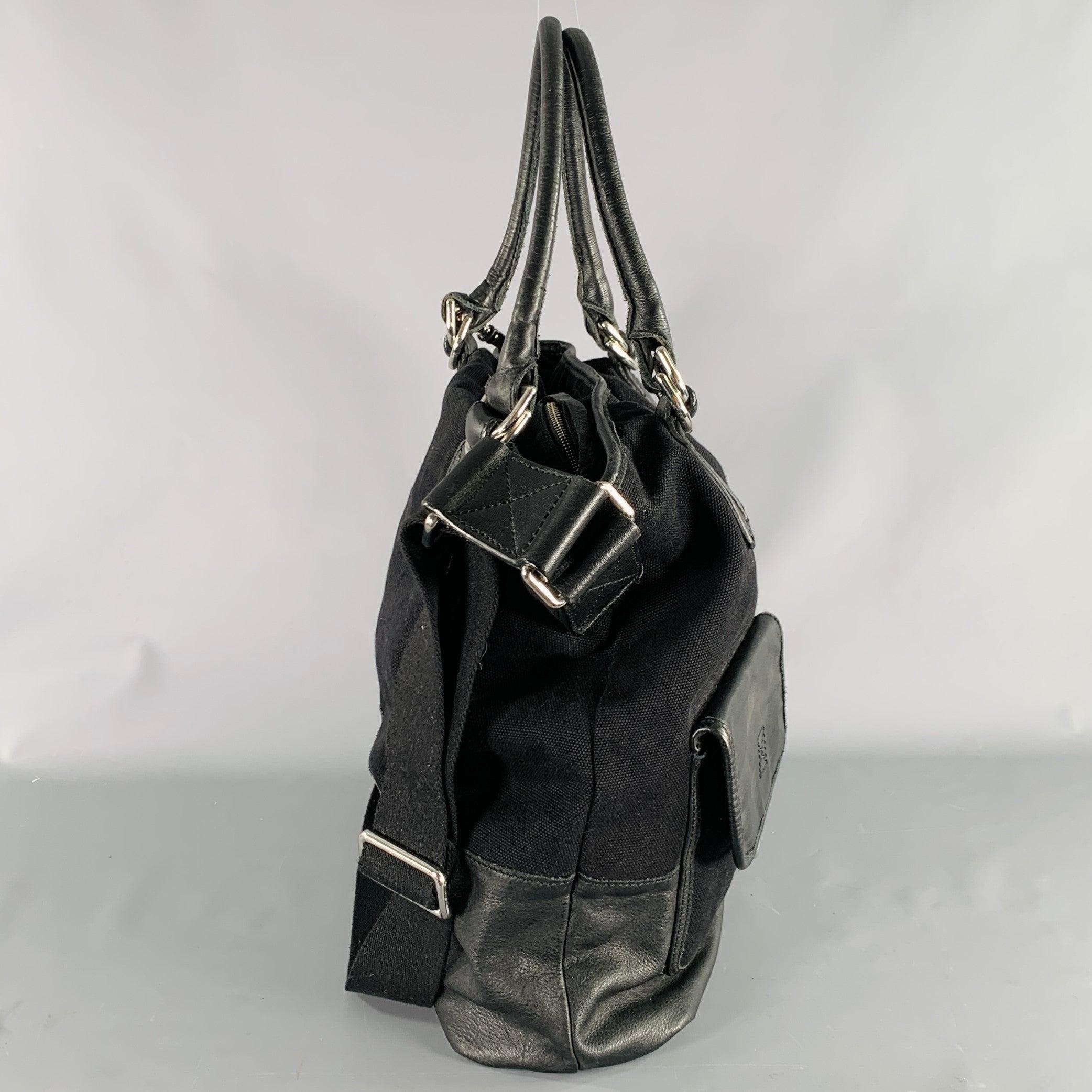 D&G by DOLCE & GABBANA Black Silver Canvas Leather Tote Handbag In Good Condition For Sale In San Francisco, CA
