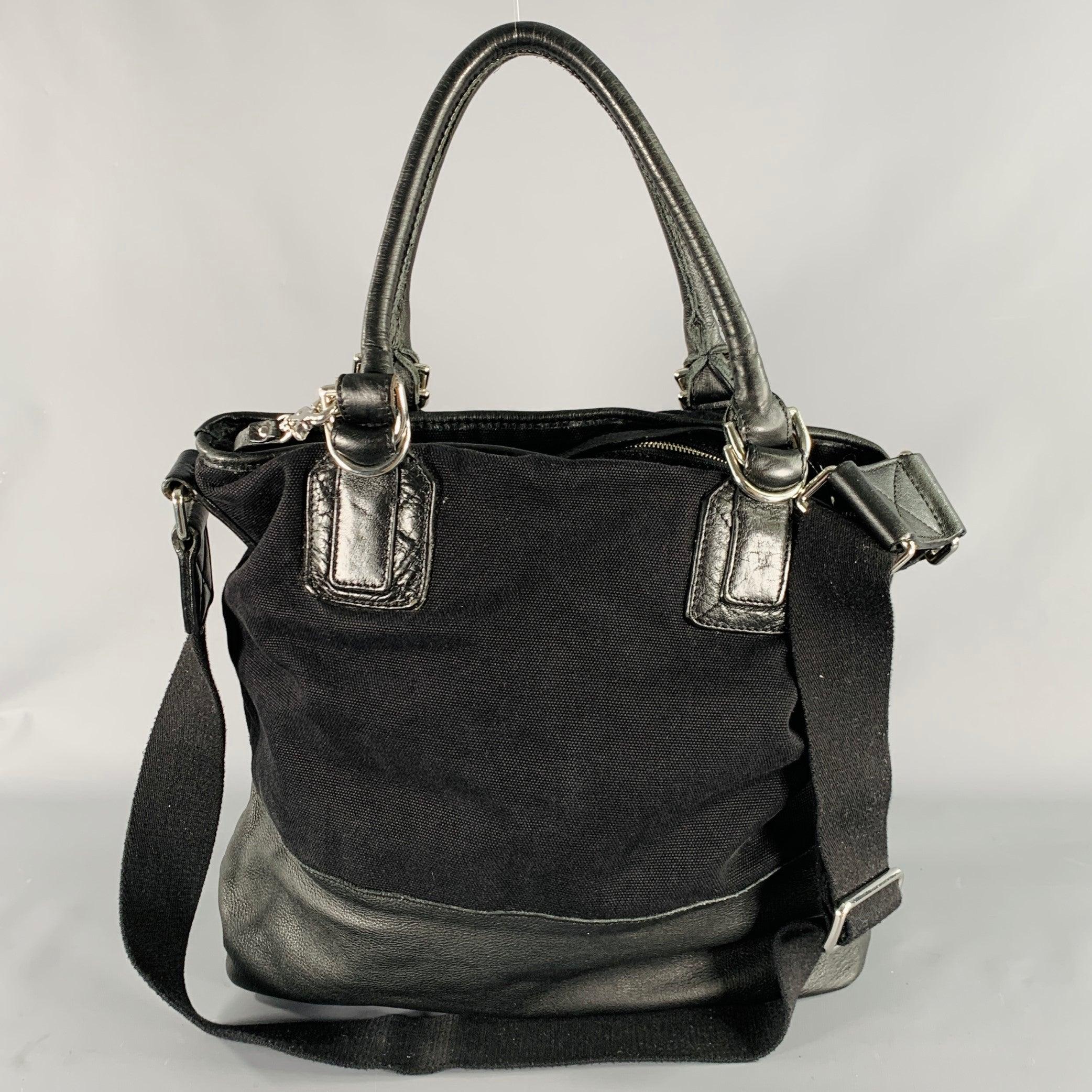 Men's D&G by DOLCE & GABBANA Black Silver Canvas Leather Tote Handbag For Sale