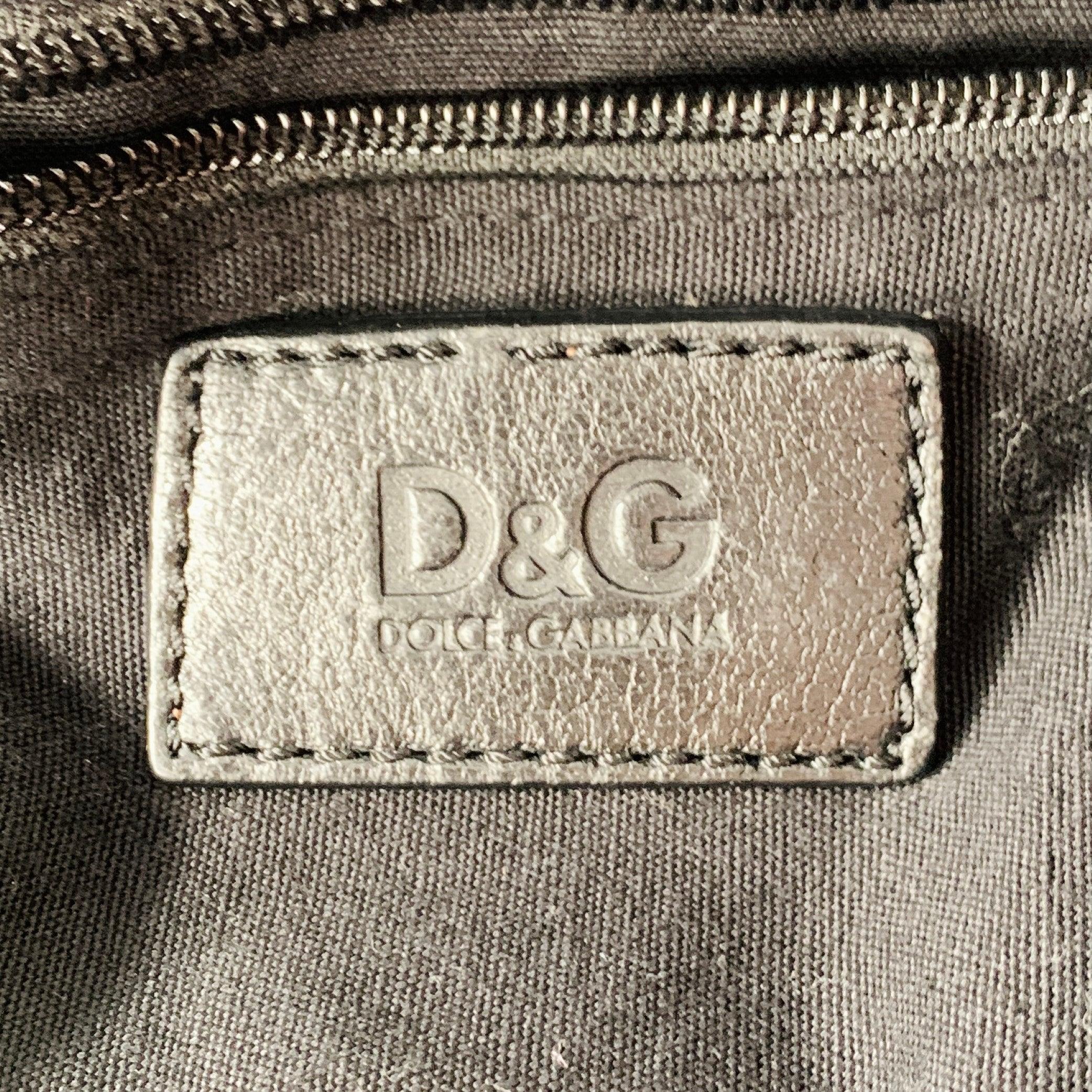 D&G by DOLCE & GABBANA Black Silver Canvas Leather Tote Handbag For Sale 2