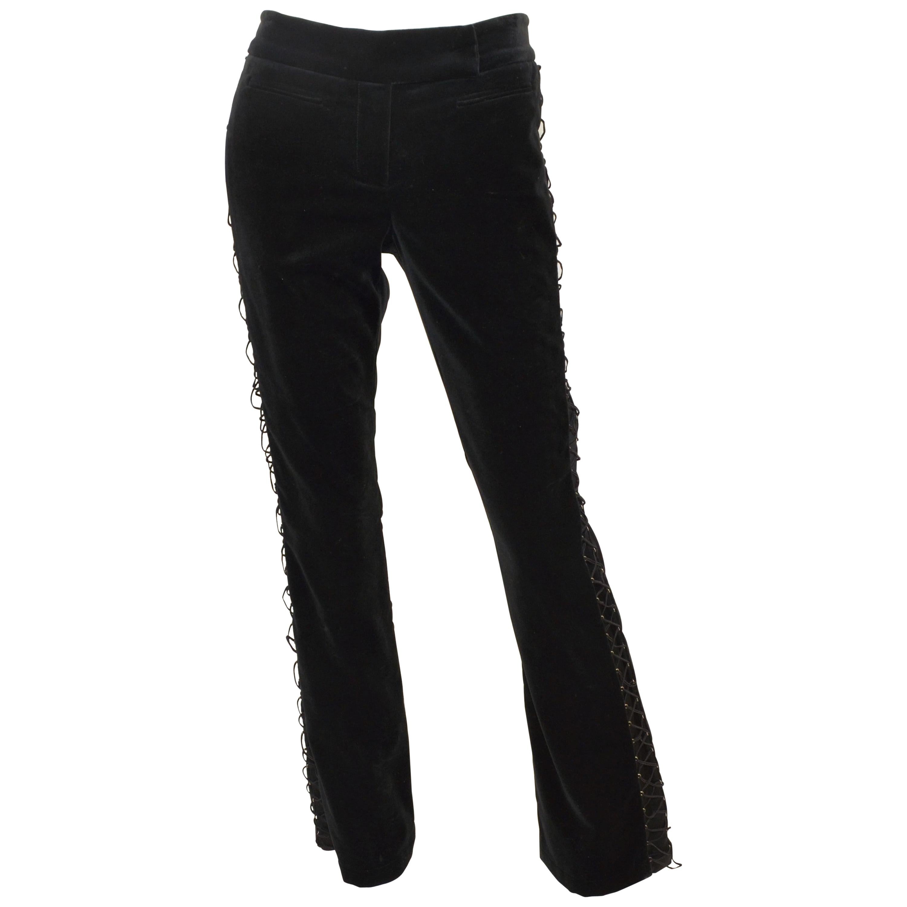 D&G by Dolce & Gabbana Black Velvet Lace-Up Pants