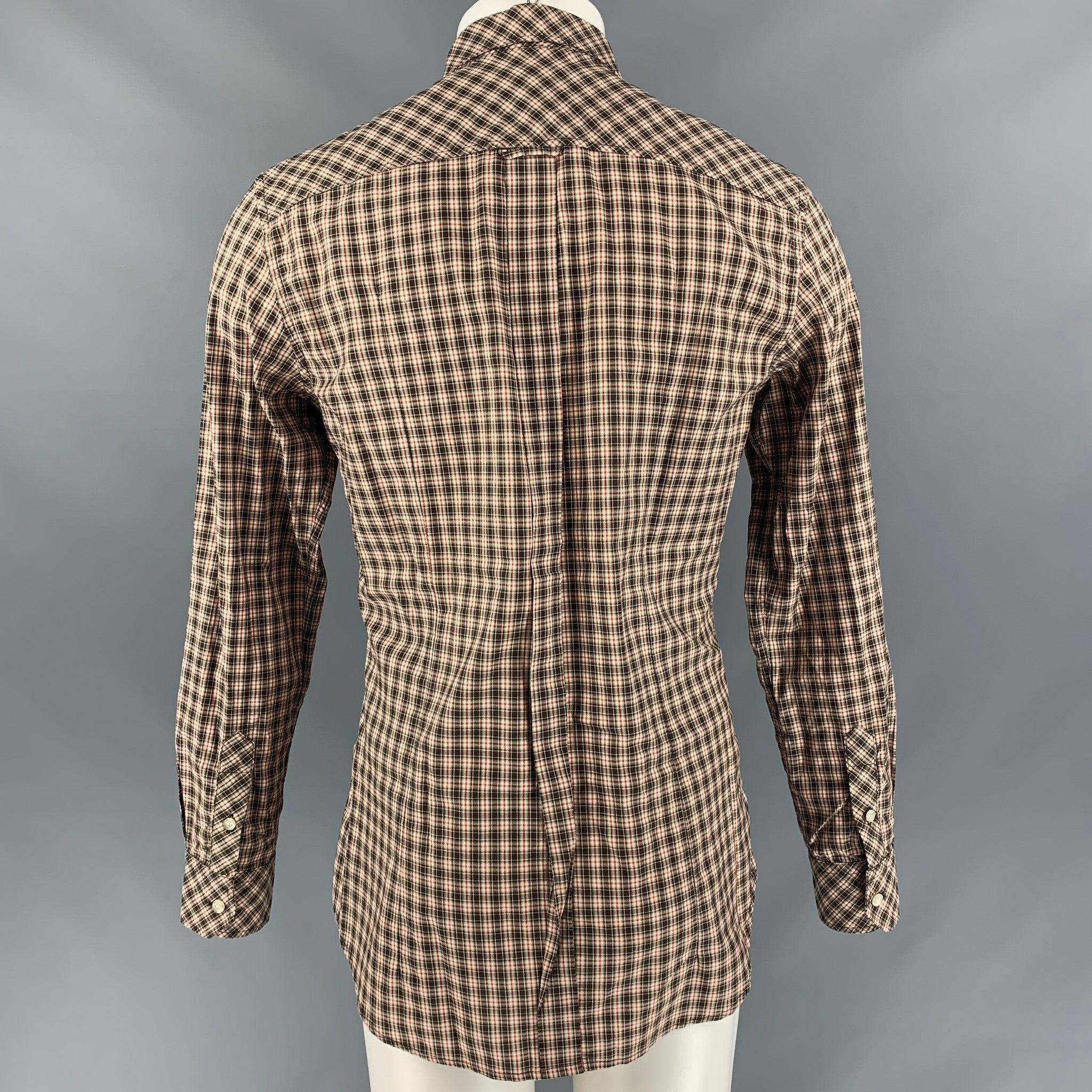 D&G by DOLCE & GABBANA Brad Size 40 Brown White Red Checkered Long Sleeve Shirt In Excellent Condition For Sale In San Francisco, CA