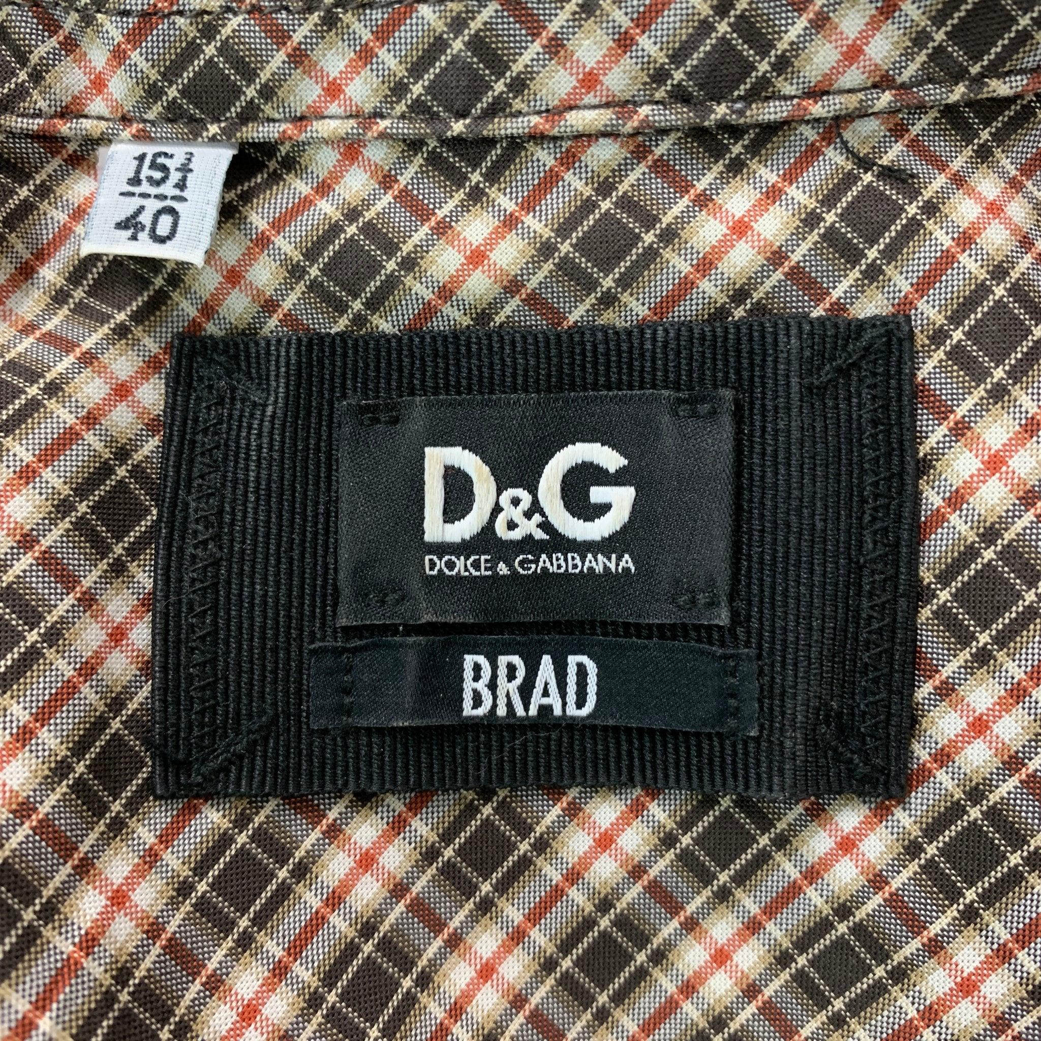 D&G by DOLCE & GABBANA Brad Size 40 Brown White Red Checkered Long Sleeve Shirt (chemise à manches longues à carreaux) Pour hommes en vente