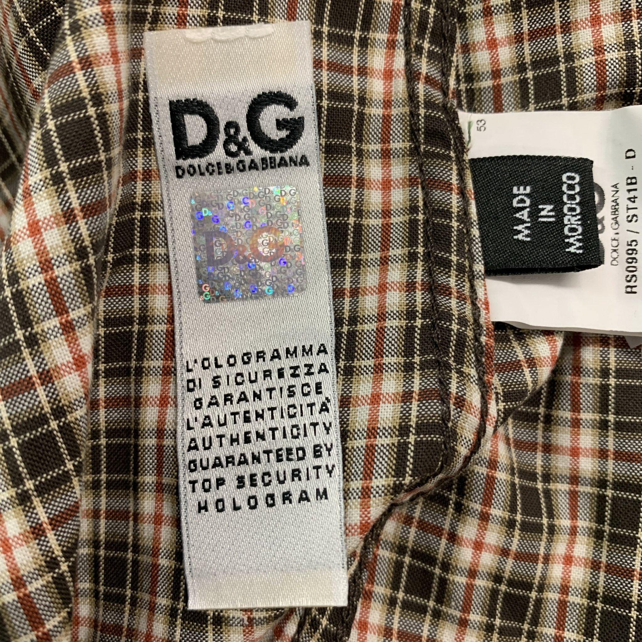 D&G by DOLCE & GABBANA Brad Size 40 Brown White Red Checkered Long Sleeve Shirt For Sale 2