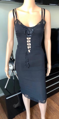 D&G by Dolce & Gabbana c. 2001 Corset Lace Up Bra Black Dress