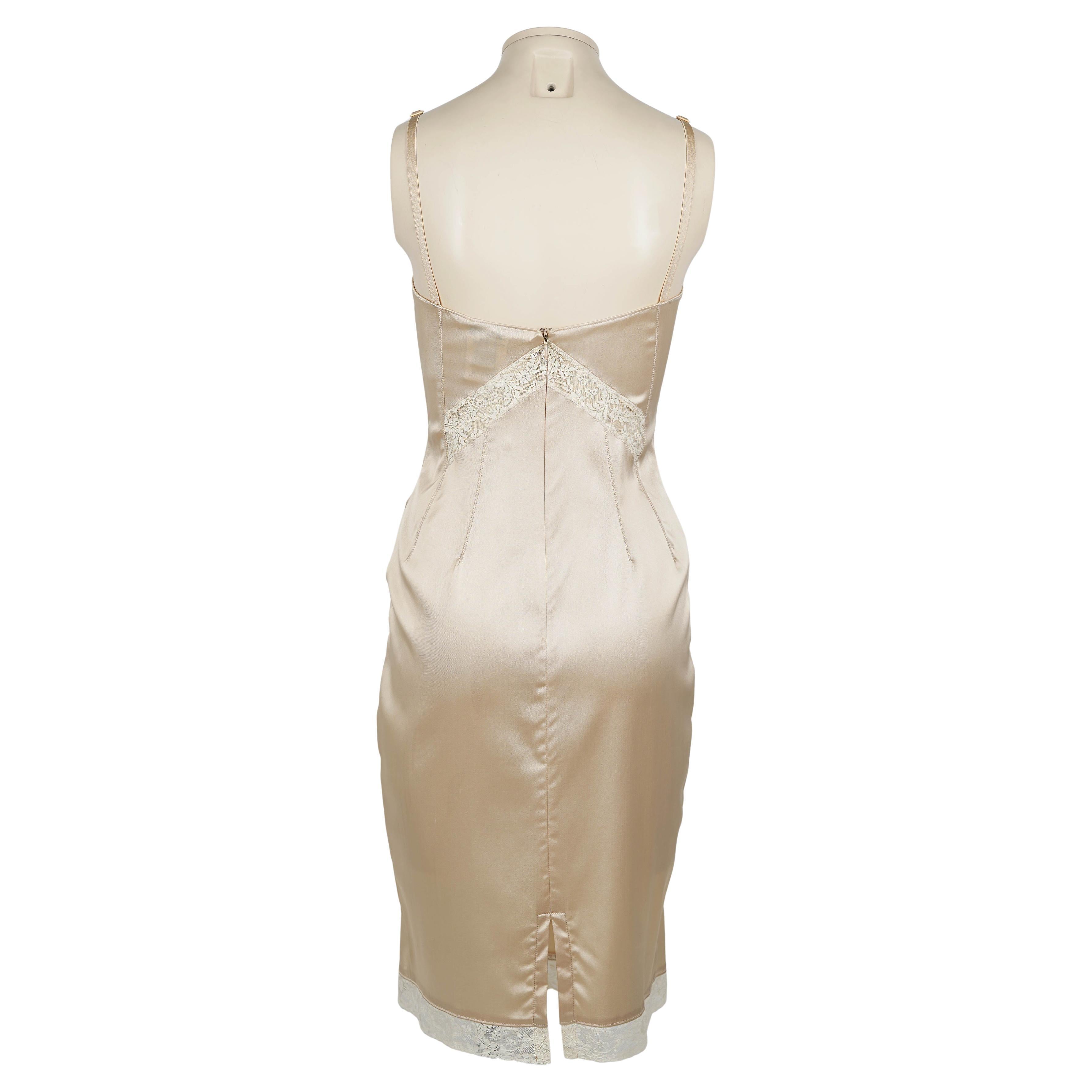 D&G by Dolce & Gabbana Champagnerfarbenes Satin-Korsett-Negligé-Kleid, Anfang 2000er Damen