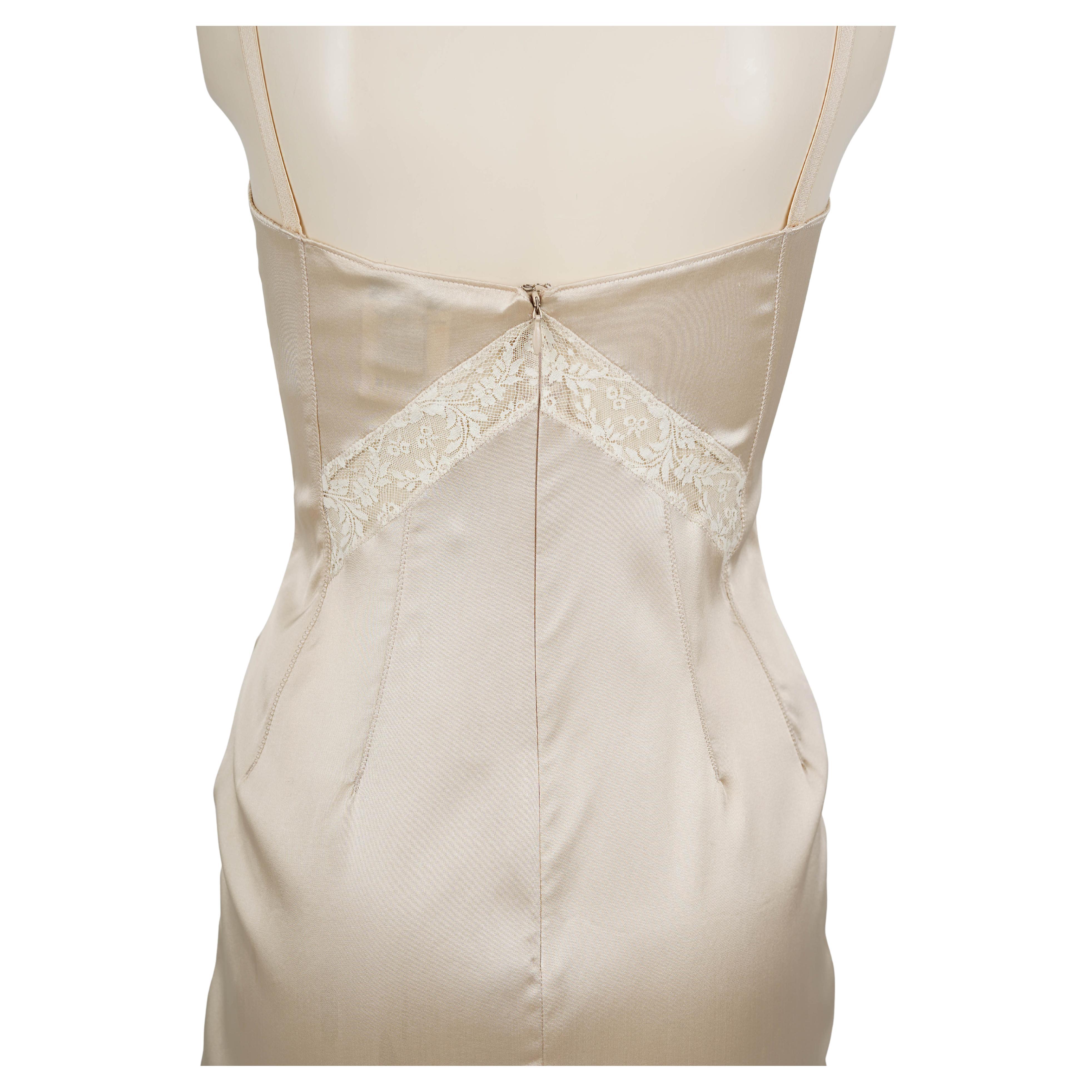D&G by Dolce & Gabbana Champagnerfarbenes Satin-Korsett-Negligé-Kleid, Anfang 2000er 1