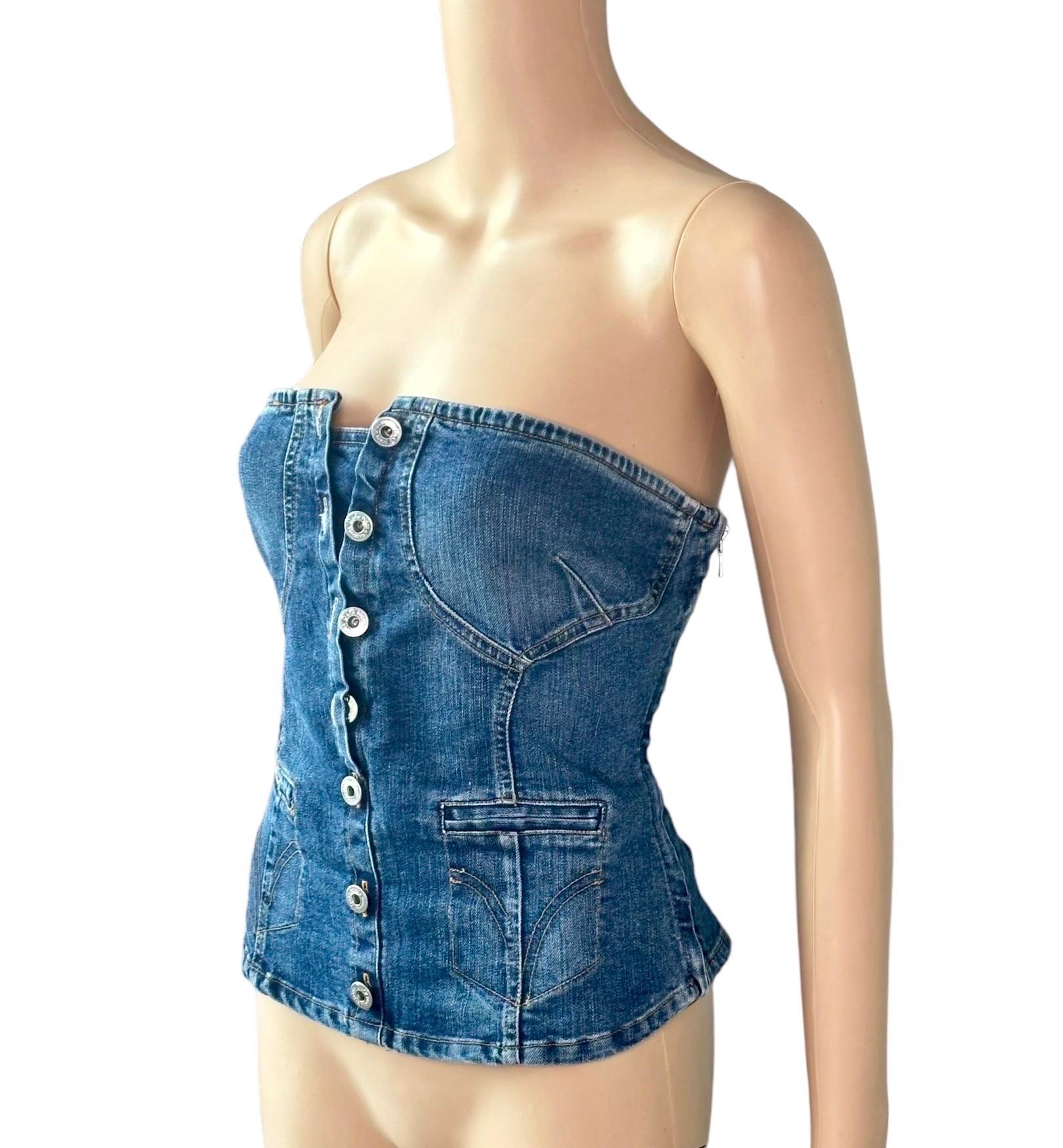 D&G by Dolce & Gabbana Corset Denim Crop Top In Good Condition For Sale In Naples, FL